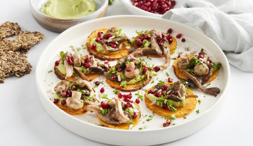 Mushrooms on Toast with Grilled Pumpkin and Avocado Mayonnaise