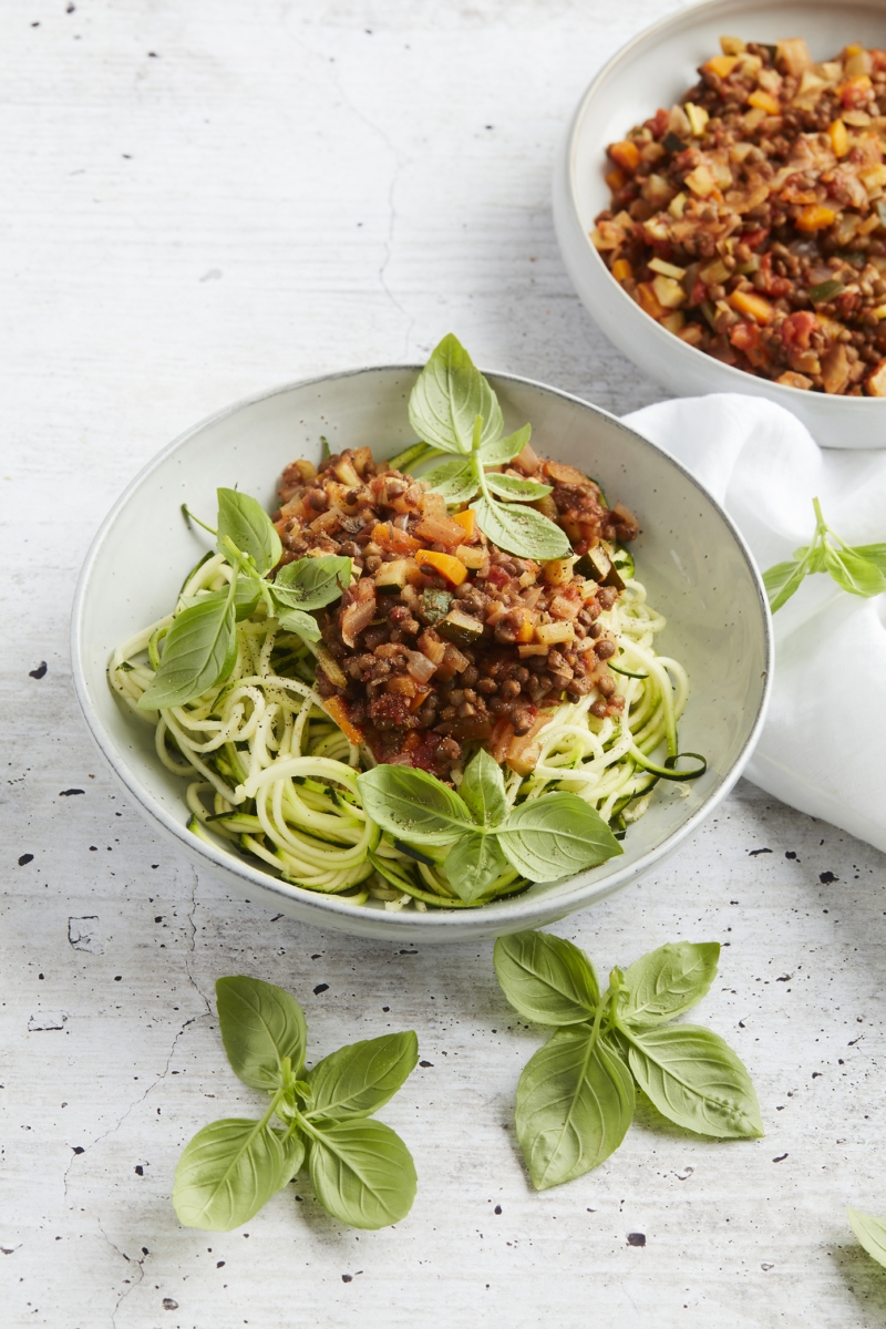Low Carb Pasta: Spaghetti Bolognese (chicken or lentils)