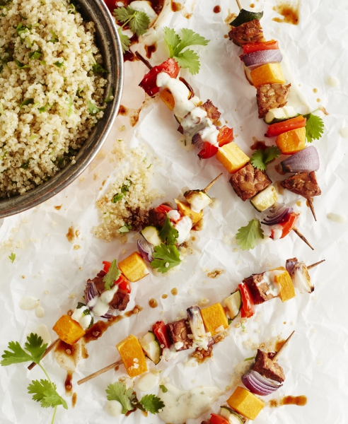 Vegan Holiday Menu: Grilled Vegetable Skewers with Mexican Quinoa