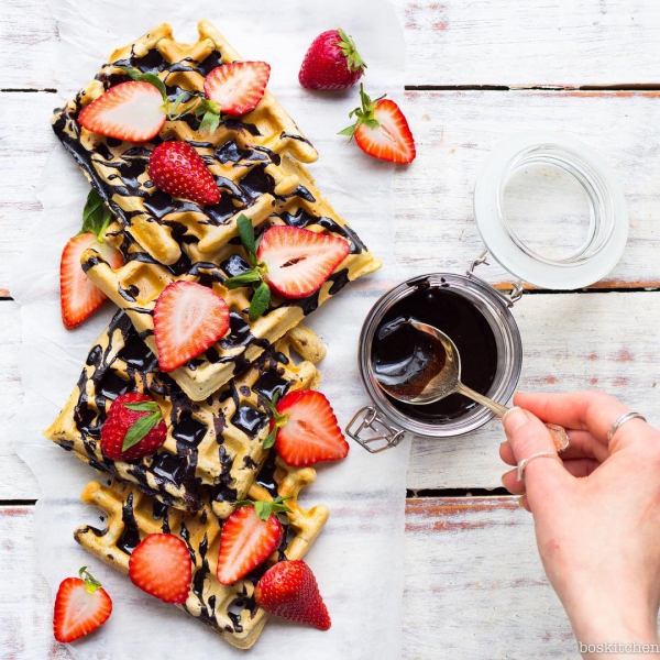 Waffles with Chocolate Sauce | Inspiration: Bo’s Kitchen