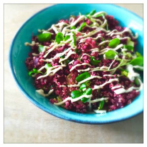 Beetroot Quinoa Salad with Watercress & Sunflower Cheese Sauce
