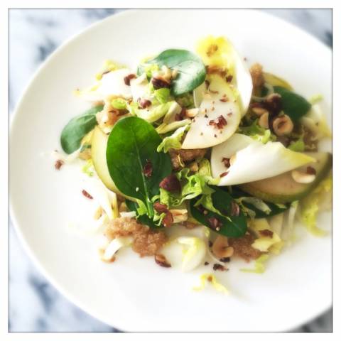 Belgian Endive Pear Salad with Amaranth & Hazelnut