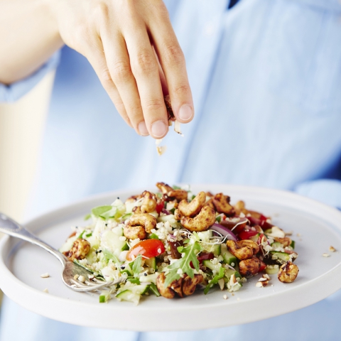 Cauliflower Rice Tabbouleh with Teriyaki Cashews (Vegan, Grain Free, Keto, Paleo)