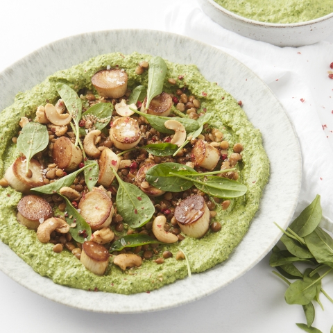 ‘Coquilles’ van paddenstoel met pesto en linzen