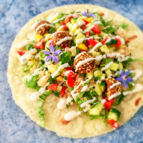 Falafel Wrap with Avocado Salsa (Gluten Free, Low Carb, Keto)