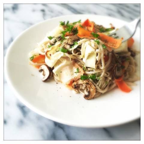 Creamy Mushroom Rice Noodles with Turnip & Carrot