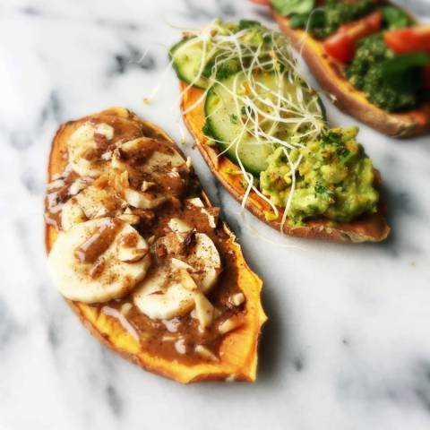 Sweet Potato Toast, 3 ways (Banana, Avocado, Pesto)