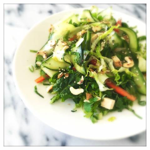 Thai Cucumber Salad with Toasted Coconut & Tempeh