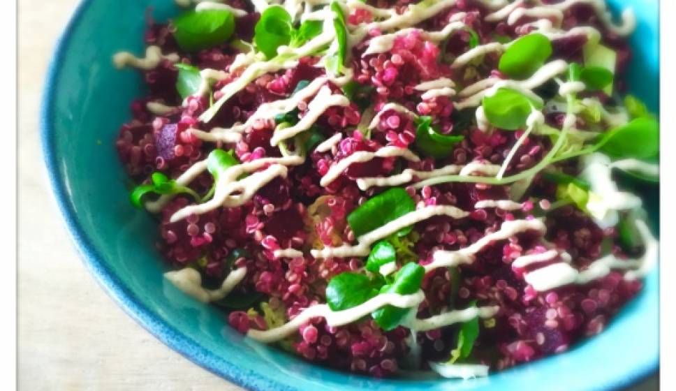 Beetroot Quinoa Salad with Watercress & Sunflower Cheese Sauce