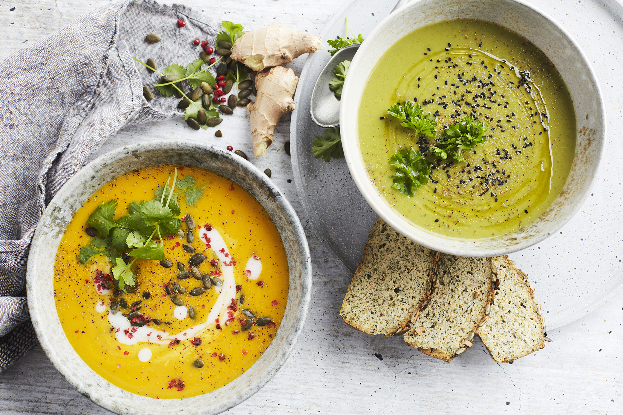 2 Warming Fall Soups Low Carb Broccoli Soup + Pumpkin Soup with Ginger