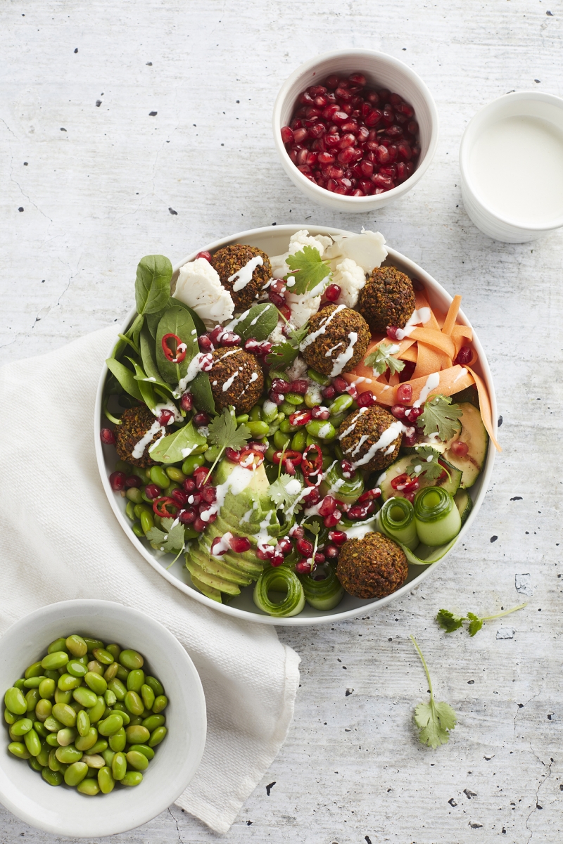 Low Carb Falafel Bowls met Yoghurtdip. Glutenvrij, Vegan of Vegetarisch