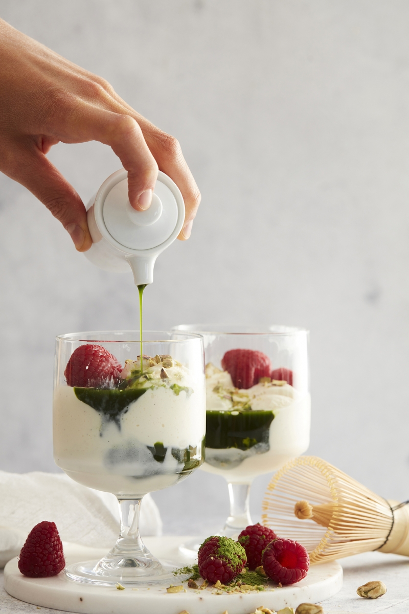 Keto Vanilla Ice Cream with Matcha Syrup (Vegan + Dairy Free Option)