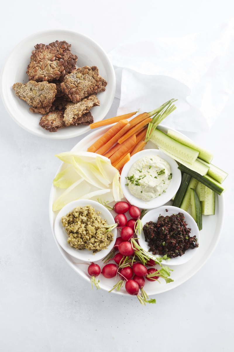 Crudités with olive tapenade & artichoke dip