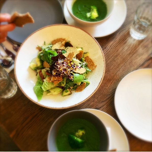 Caesar Salad & Green Soup at Farmacy Notting Hill