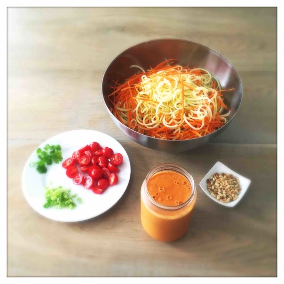 Carrot & Zucchini Pasta with Tomato Coconut Curry Sauce
