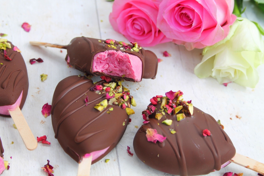 Chocolate Covered Strawberry Ice Cream Popsicles