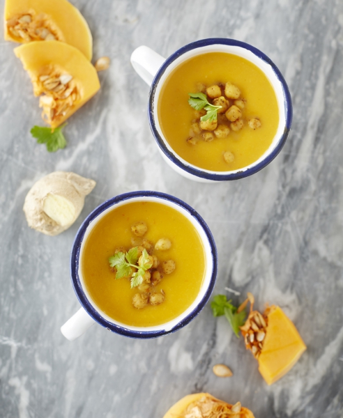 Warming Ginger Pumpkin Soup with Crunchy Chickpeas - Photo Credit Heikki Verdurme