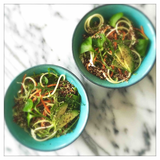 Veggie quinoa bowl with ginger tahini sauce