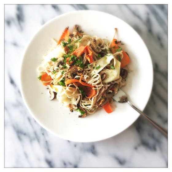 Creamy Mushroom Rice Noodles with Turnip & Carrot