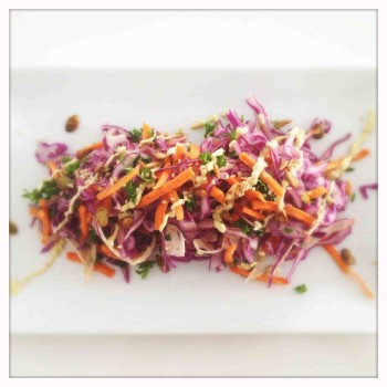 Fennel, Carrot & Red Cabbage Slaw with Creamy Mustard Dressing