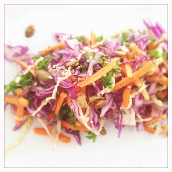 Fennel, Carrot & Red Cabbage Slaw with Creamy Mustard Dressing