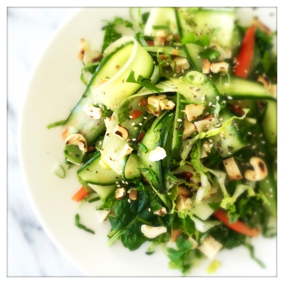 Thai Cucumber Salad with Toasted Coconut & Tempeh