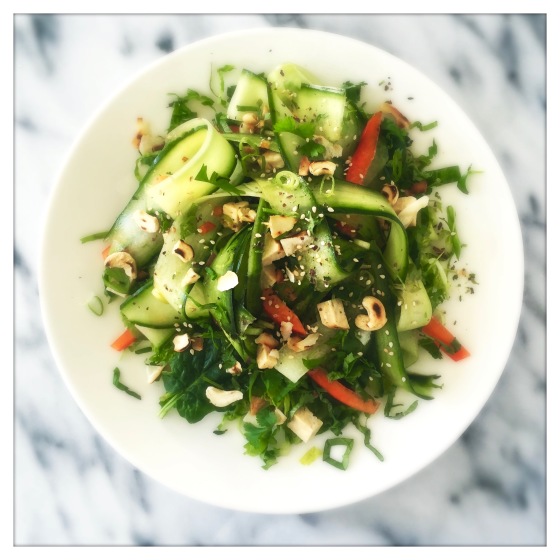 Thai Cucumber Salad with Toasted Coconut & Tempeh